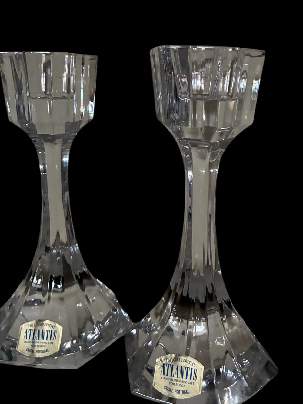 Atlantis Portugal Crystal "Sierra Clear" Candlestick Pair 5.5”